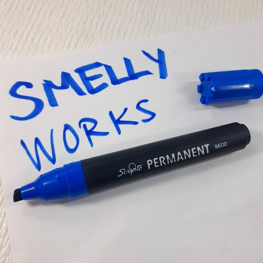 Vintage Scripto Jumbo Permanent Marker 9600 blue smelly sinky large potent WORKS